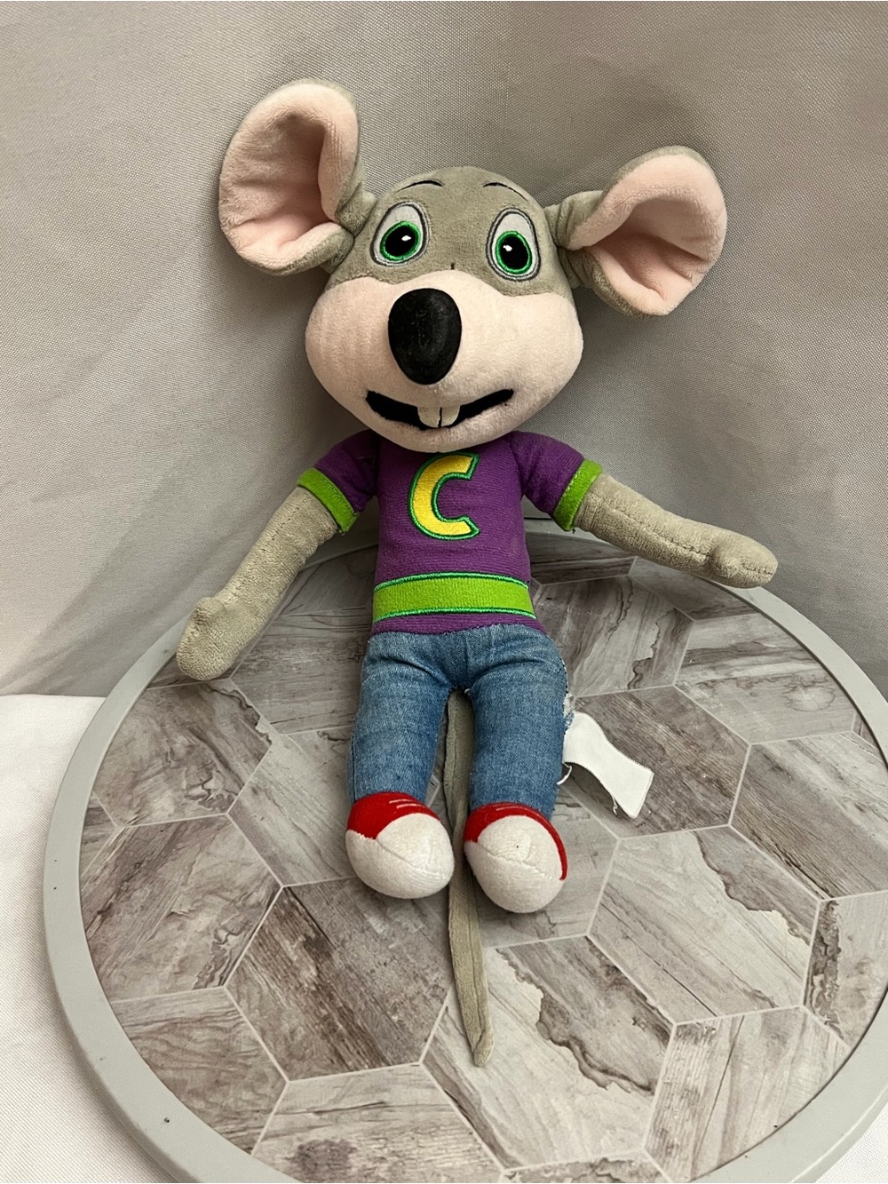 Chuck E. Cheese Plush Mouse Stuffed Animal Purple Shirt 10”